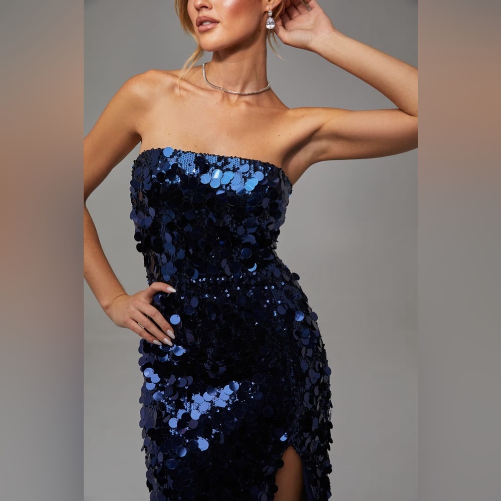 Amanda Uprichard Midnight Blue Sequin Midi Dress - Picture 2 of 6